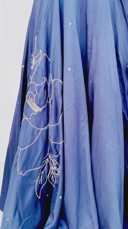 Designer Navy blue full swing circular lehenga skirt with handwork blouse and tie and dye dupatta