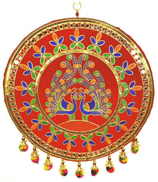Round Peacocks with Tassels Colorful Wall hangings Pooja Festive Home door decoration