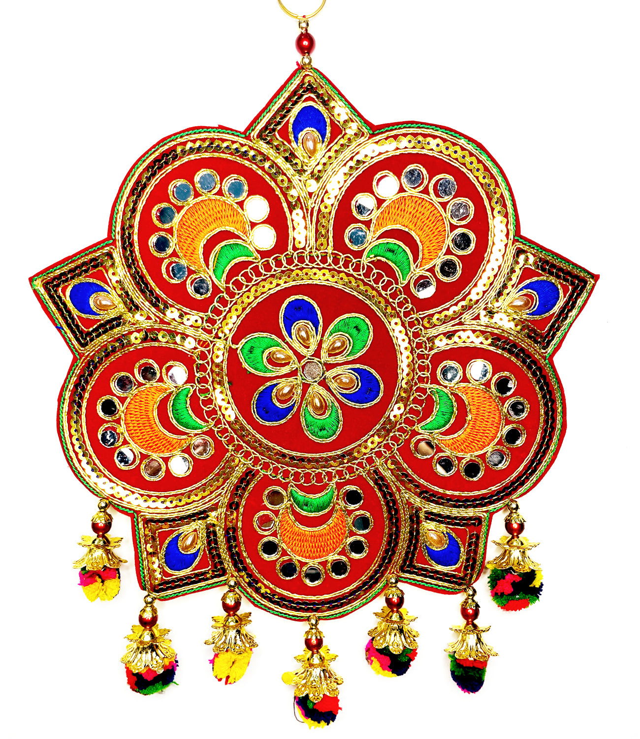 A set of 2 pieces, Star Rangoli with Tassels and Mirror work Colorful Wall hangings Pooja Festive Home door decoration